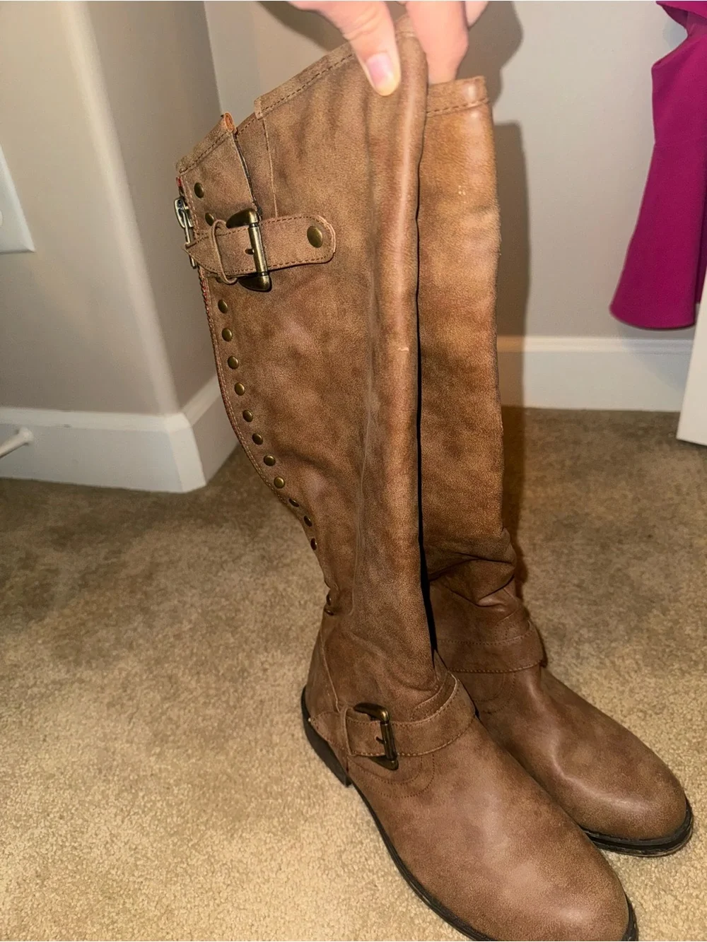Women’s Tall Brown Riding Boots with Buckle Detail